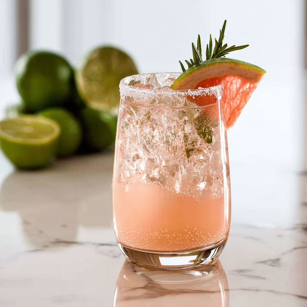 A glass of pink drink with a slice of lime and a sprig of mint.