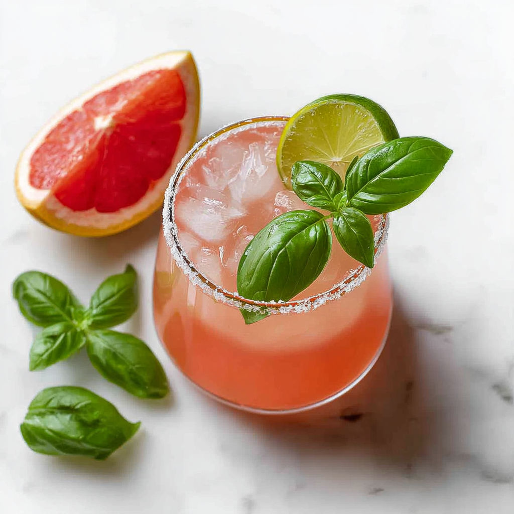 A glass of pink drink with a slice of lemon and a sprig of mint.