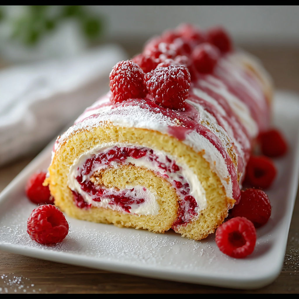 A slice of a raspberry swiss roll cake.