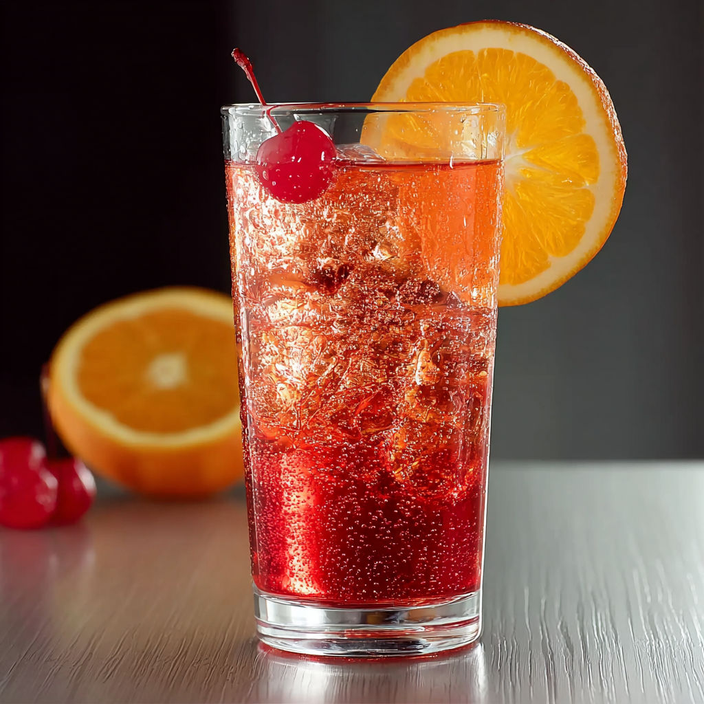 A glass of red drink with a cherry on top.