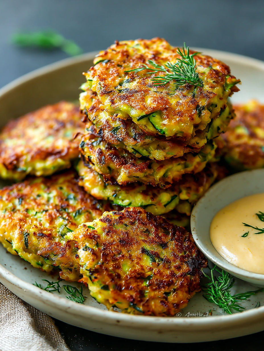 A plate of zucchini patties.