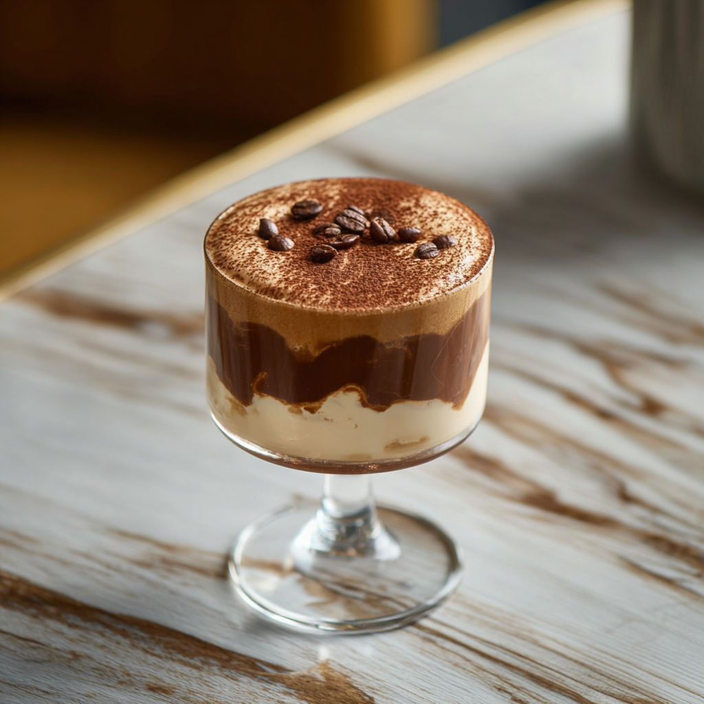 A small glass of Tiramisu Coffee Cocktail.