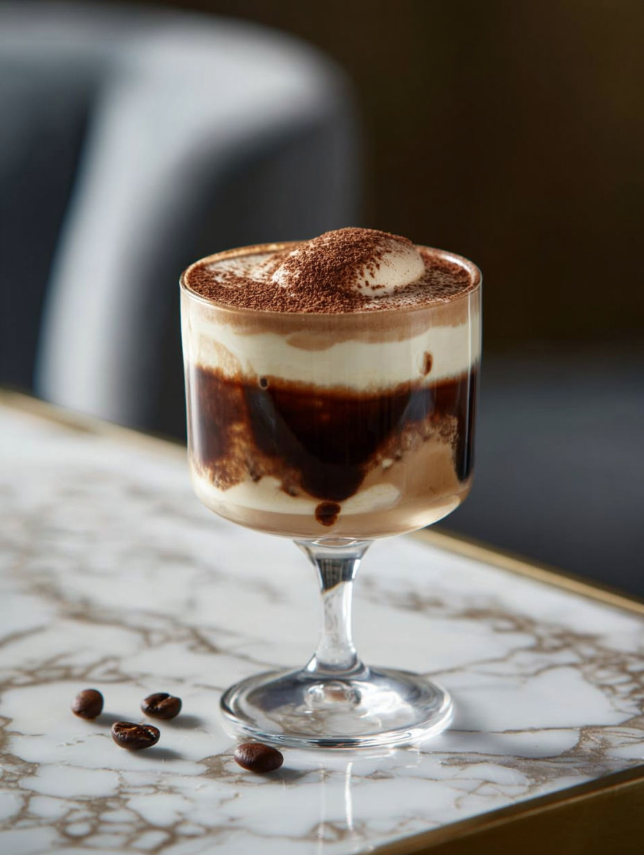 A glass of Tiramisu Coffee Cocktail.