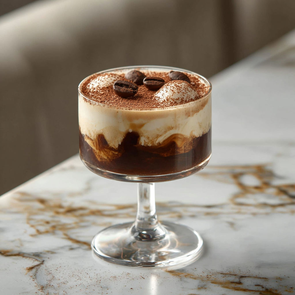A glass of Tiramisu Coffee Cocktail.
