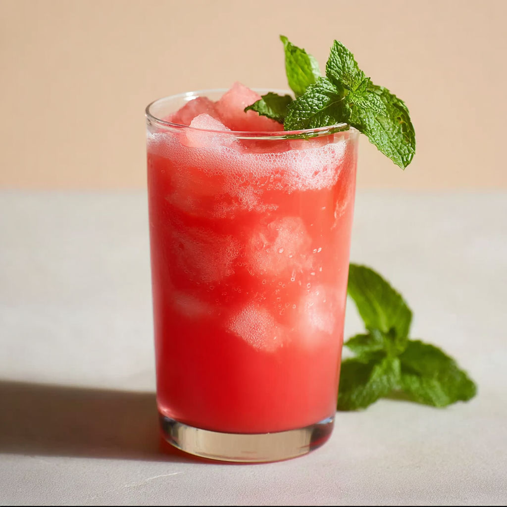A glass of watermelon mint juice.