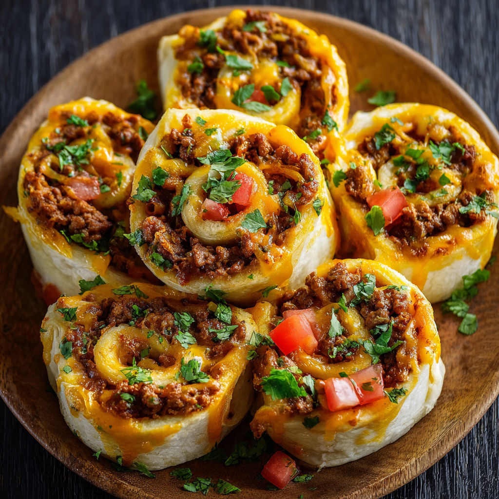 A plate of cheesy taco pinwheels.