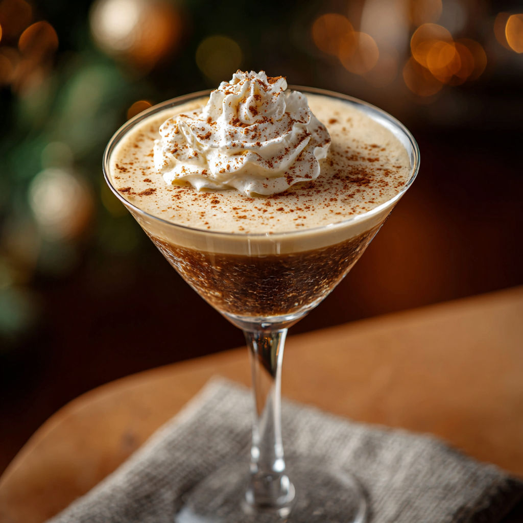 A glass of eggnog espresso martini.