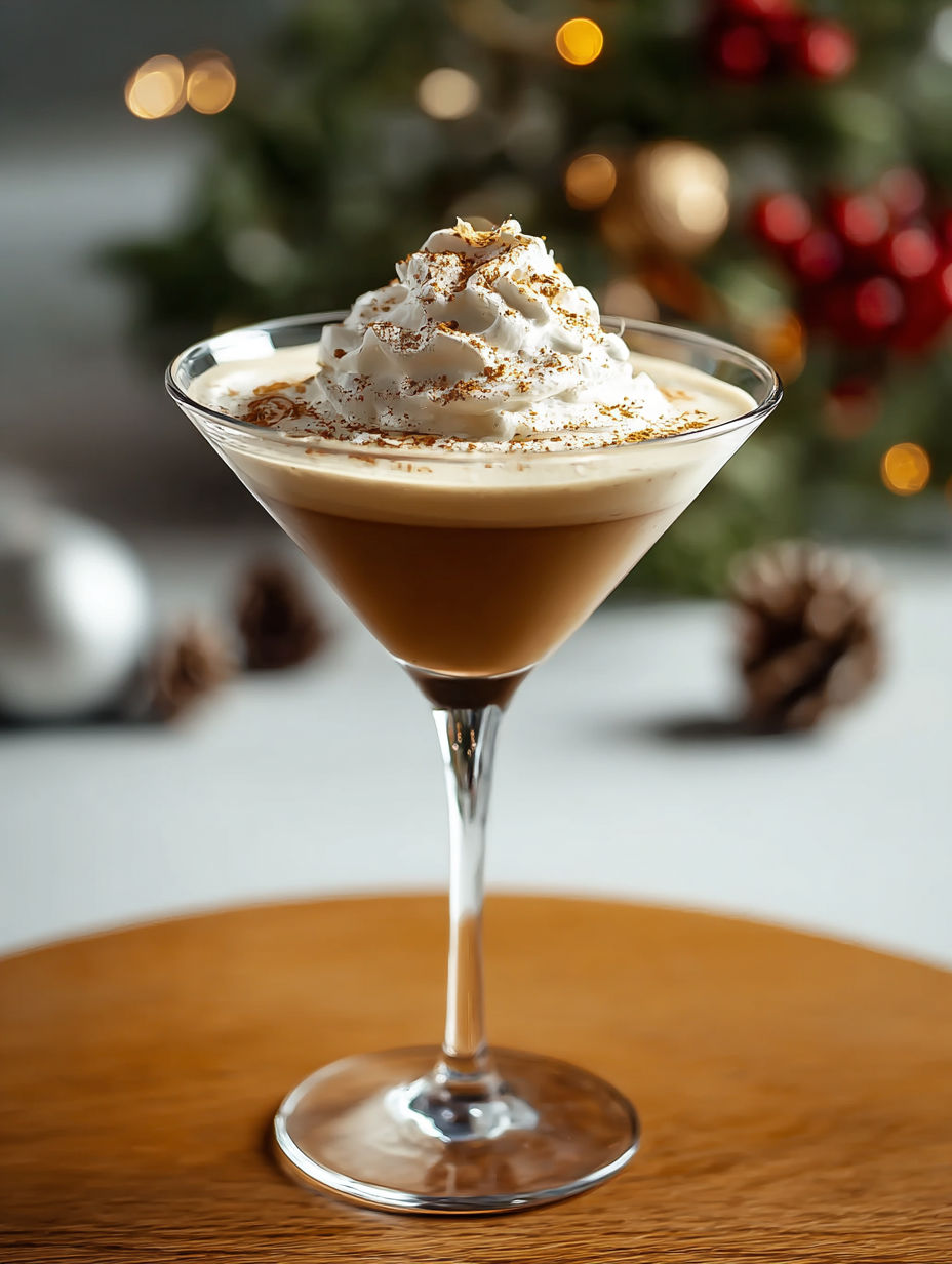 A glass of eggnog espresso martini.