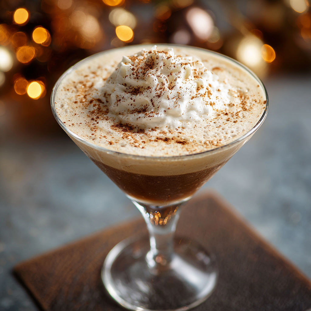 A glass of eggnog espresso martini.