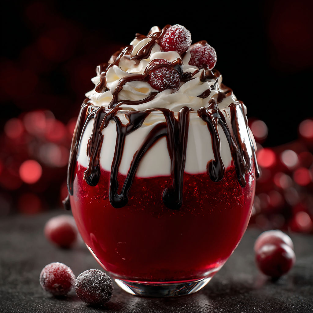 A glass of Rudolph's Red Velvet Sip Cocktail.