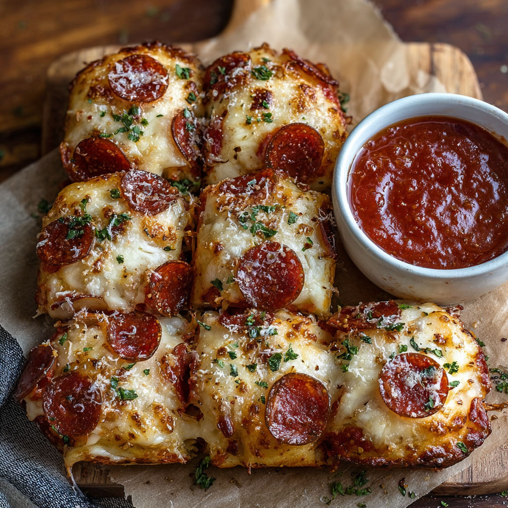 A plate of stuffed pepperoni pizza bites.