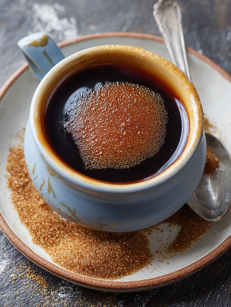 A cup of coffee with a spoon in it.