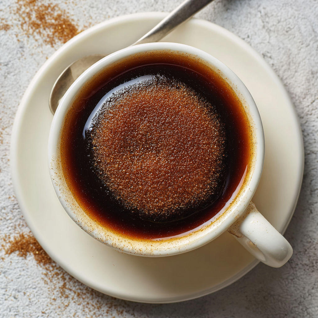 A cup of coffee with a spoon in it.