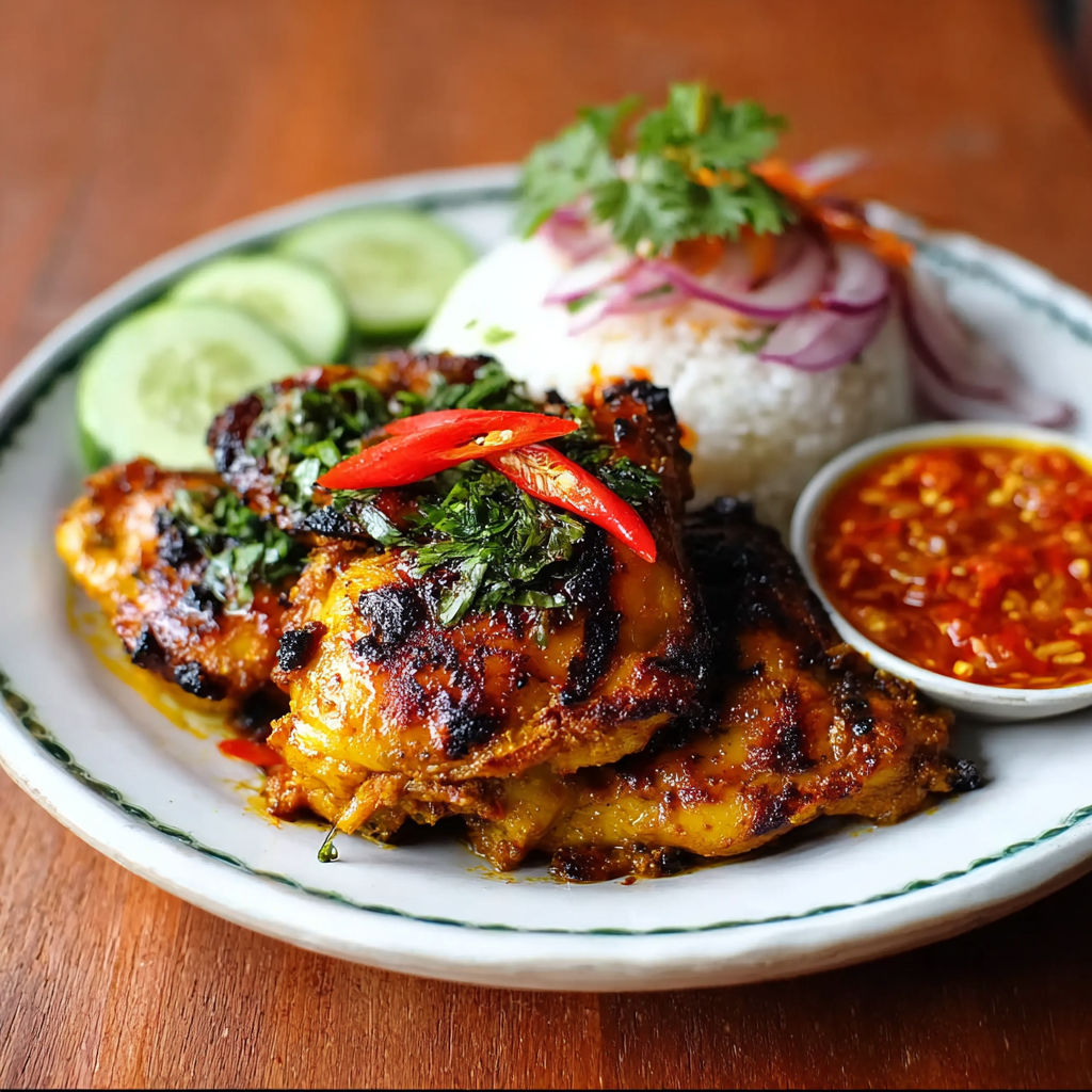 A plate of grilled chicken with peppers and rice.