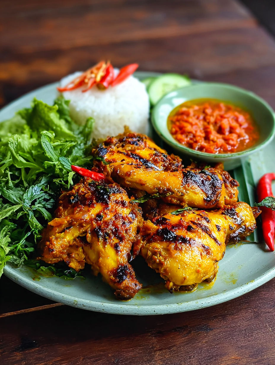 A plate of Indonesian spicy grilled chicken.