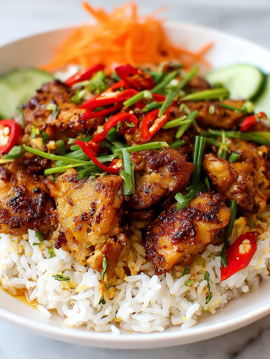 A plate of spicy lemongrass chicken.