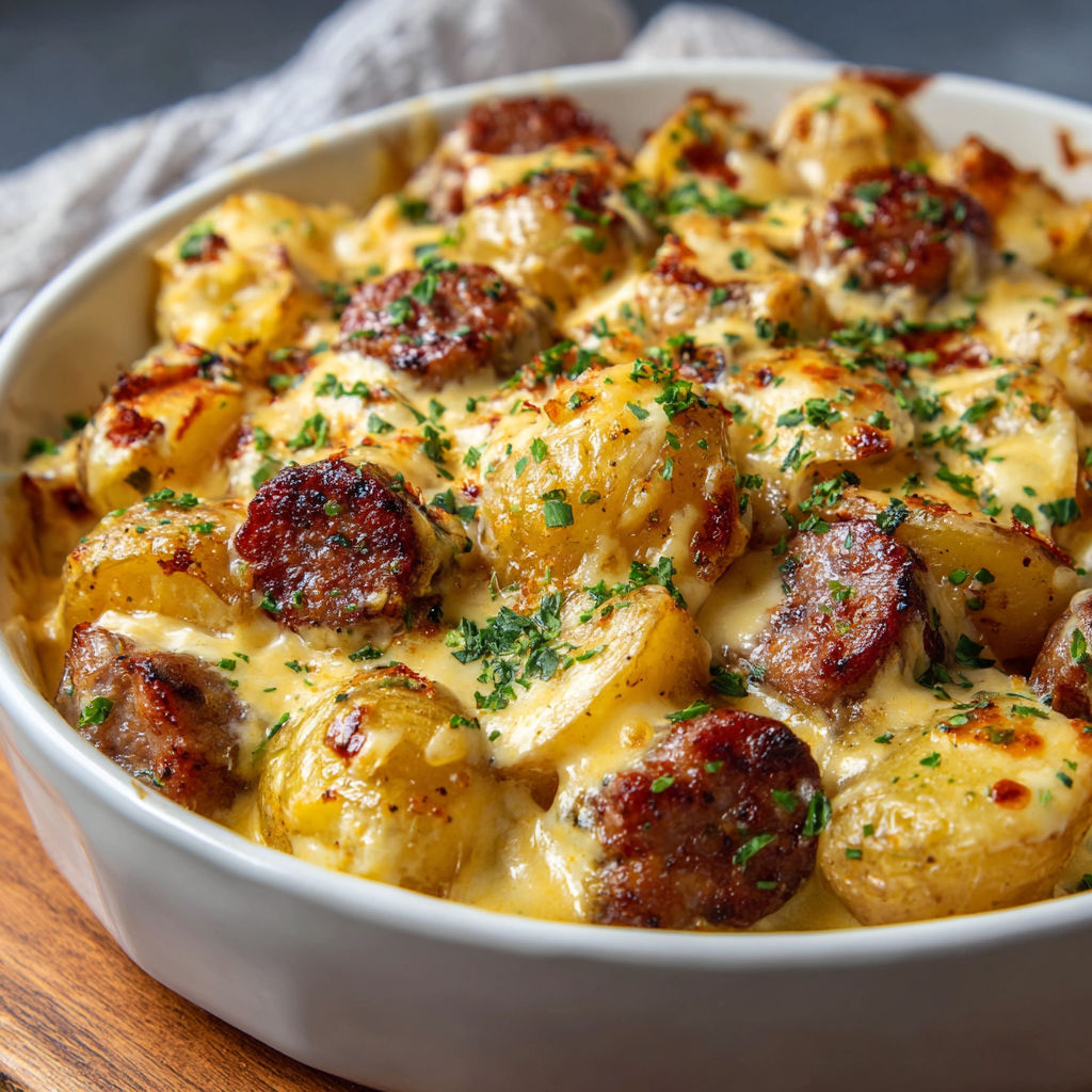 A bowl of cheesy potatoes.