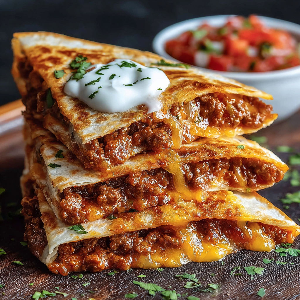 A stack of sloppy joe sandwiches.