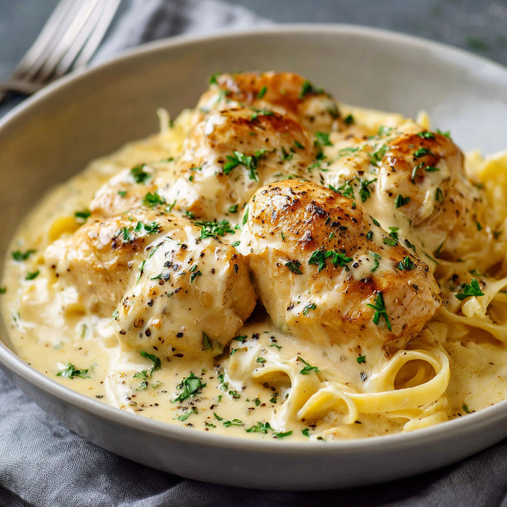 A bowl of food with chicken and noodles.