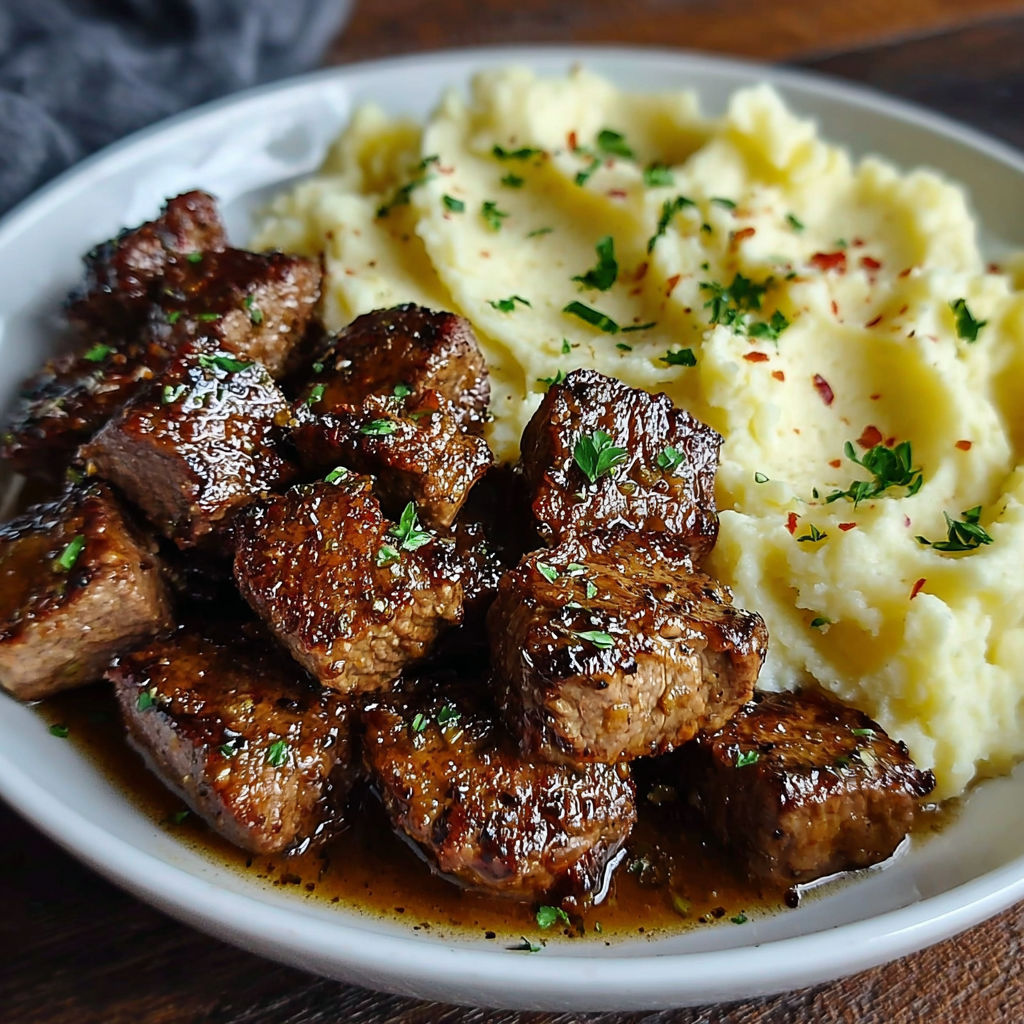 A plate of meat with garlic on it.