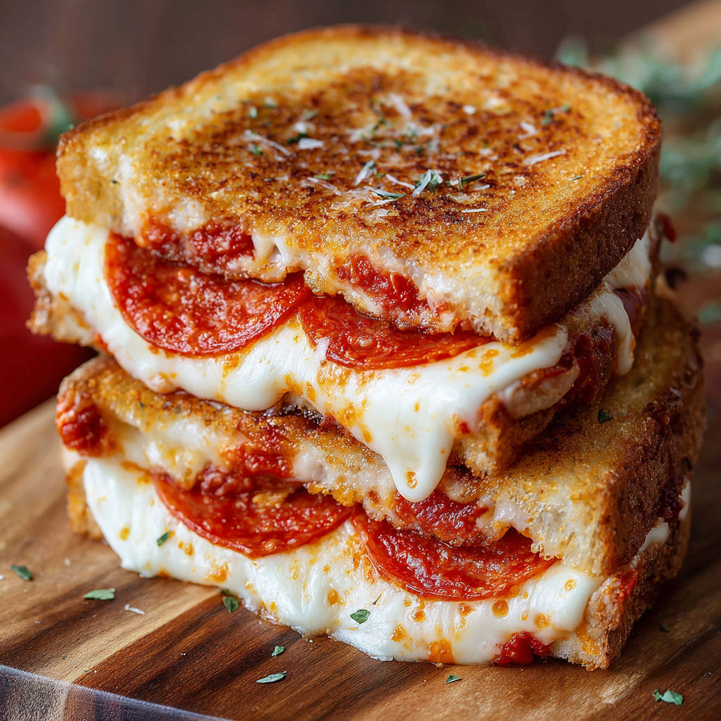A stack of pepperoni sandwiches.