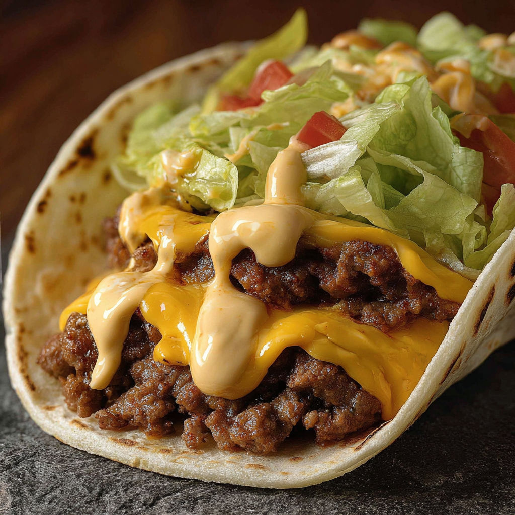 A large burger in a tortilla.