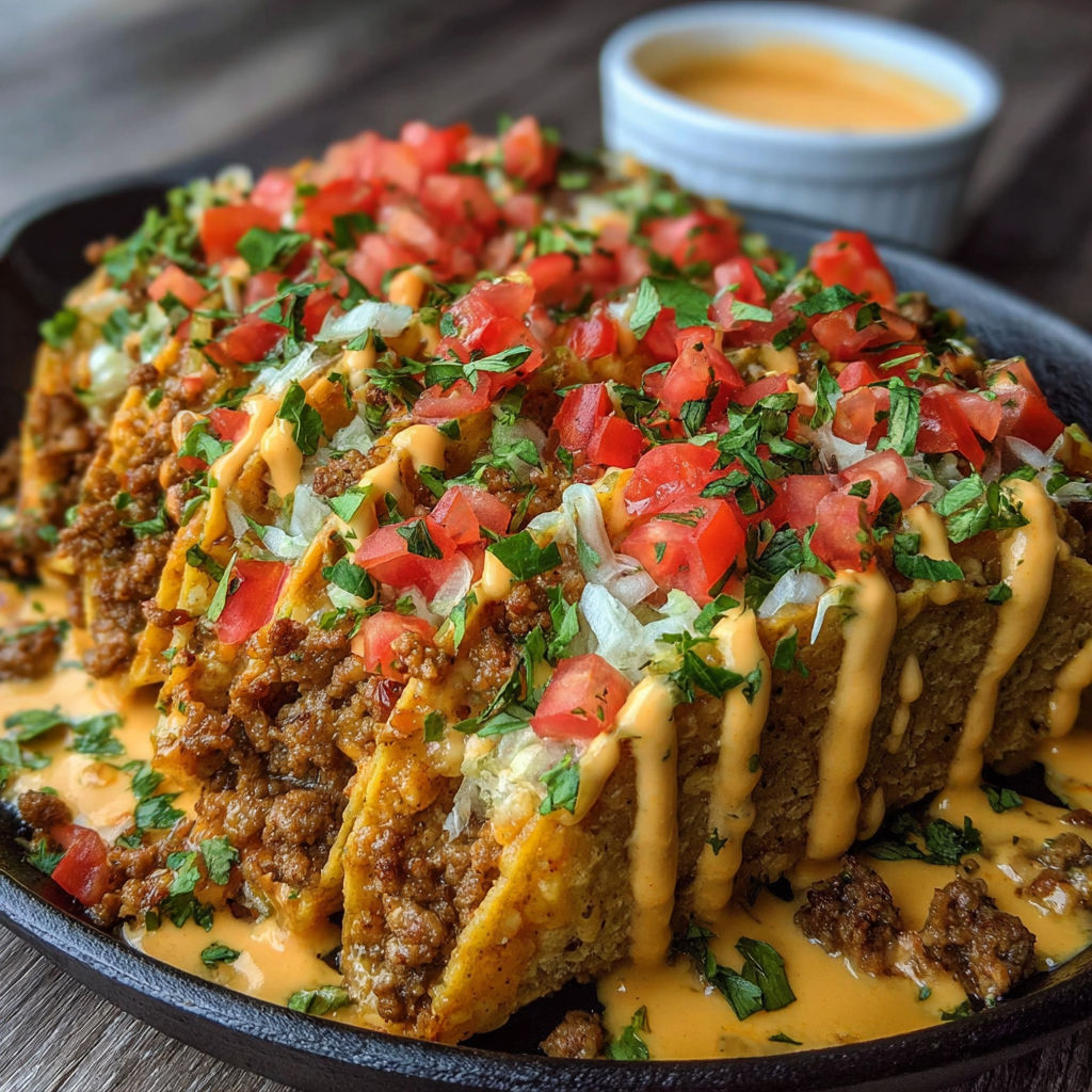 A loaded taco with tomatoes and cheese.