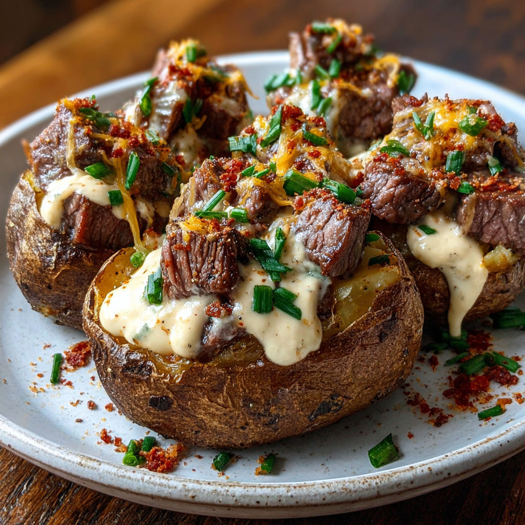 A plate of loaded potatoes.