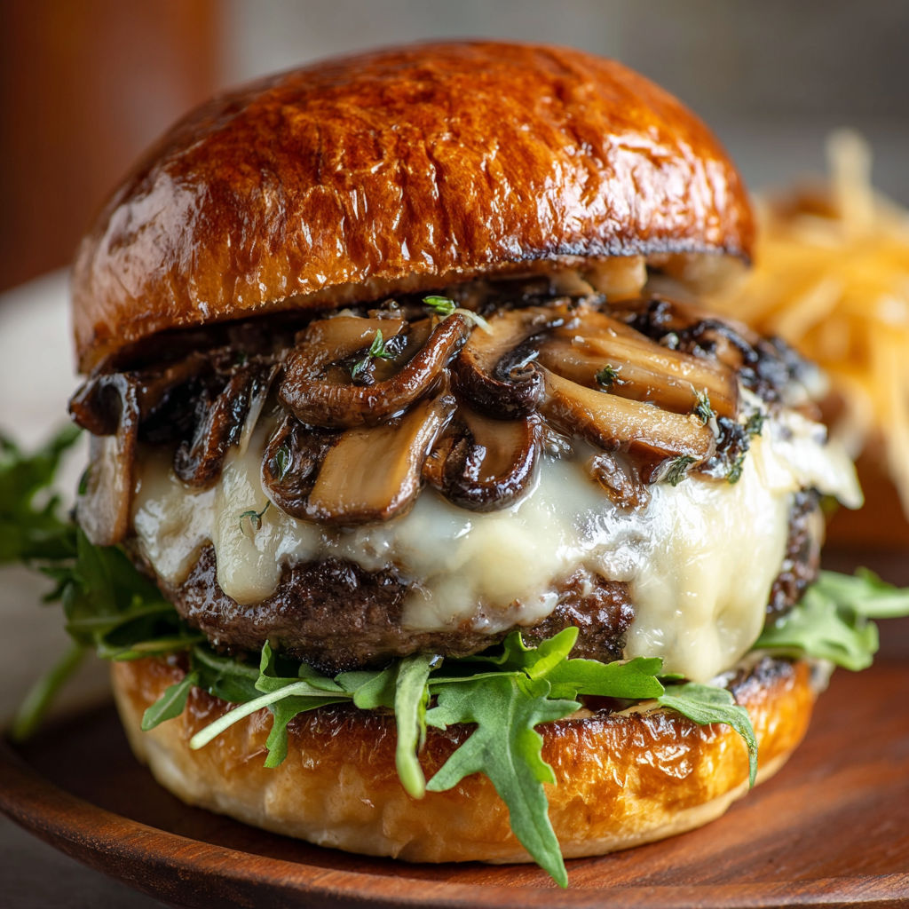 A mushroom burger with lettuce and cheese.
