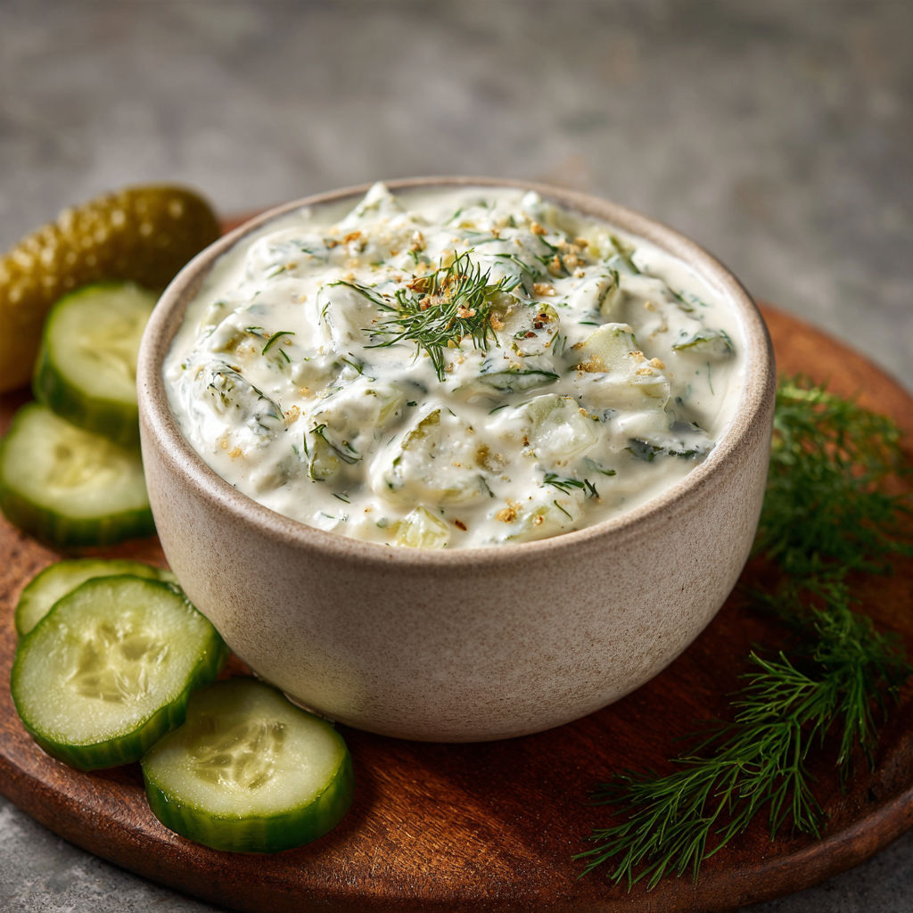 A bowl of creamy dip with vegetables.