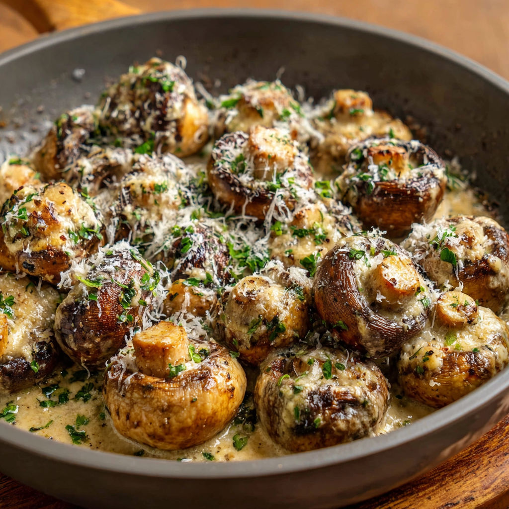 A pan of mushrooms covered in cream.