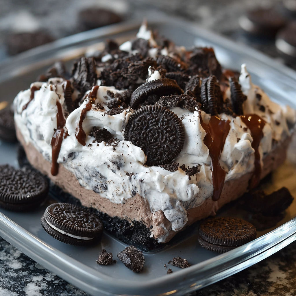 A plate of Oreo cookies and cream.