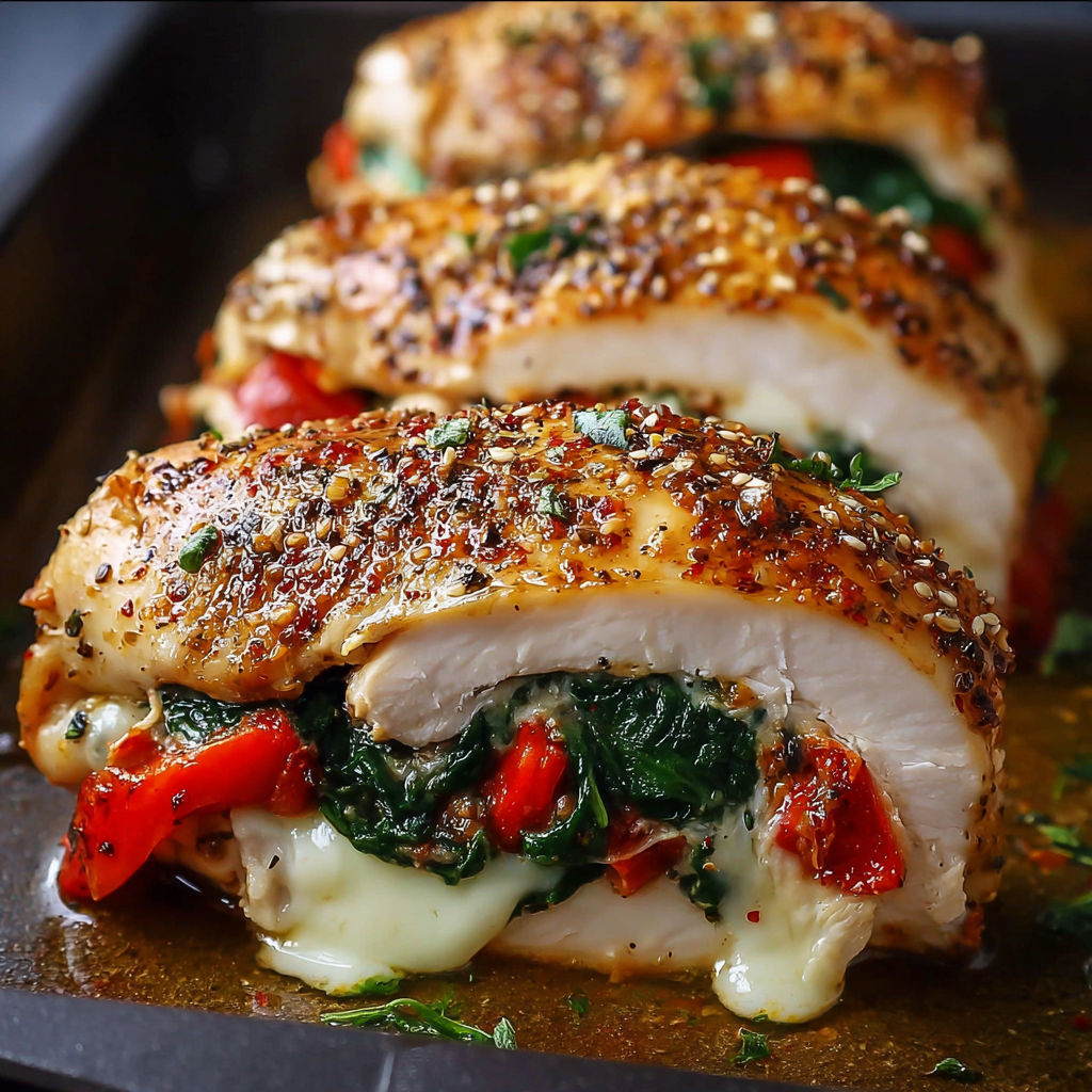 Stuffed chicken with greens and cheese.