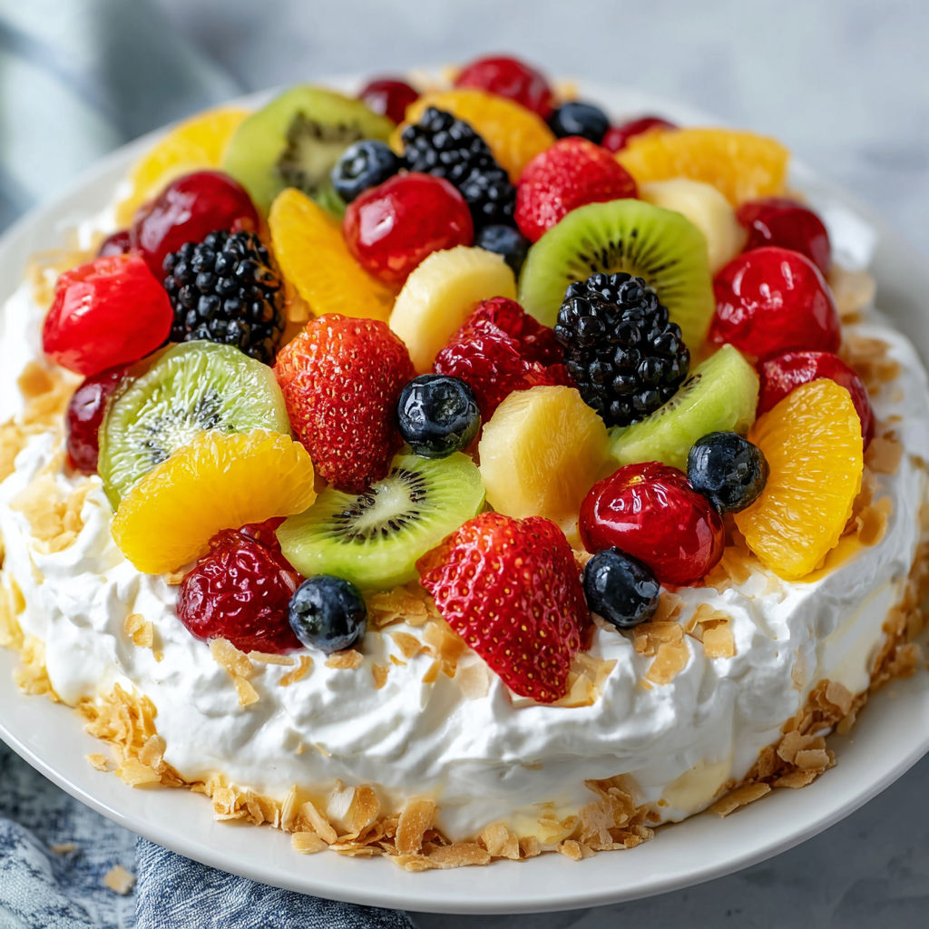 A fruit salad with kiwi, strawberries, blueberries, and oranges.