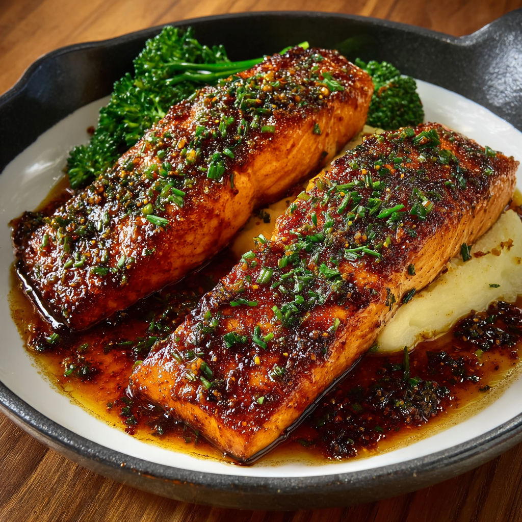 A plate of fish with honey on it.