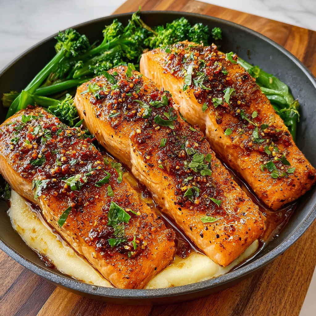 A pan of fish with honey on top.