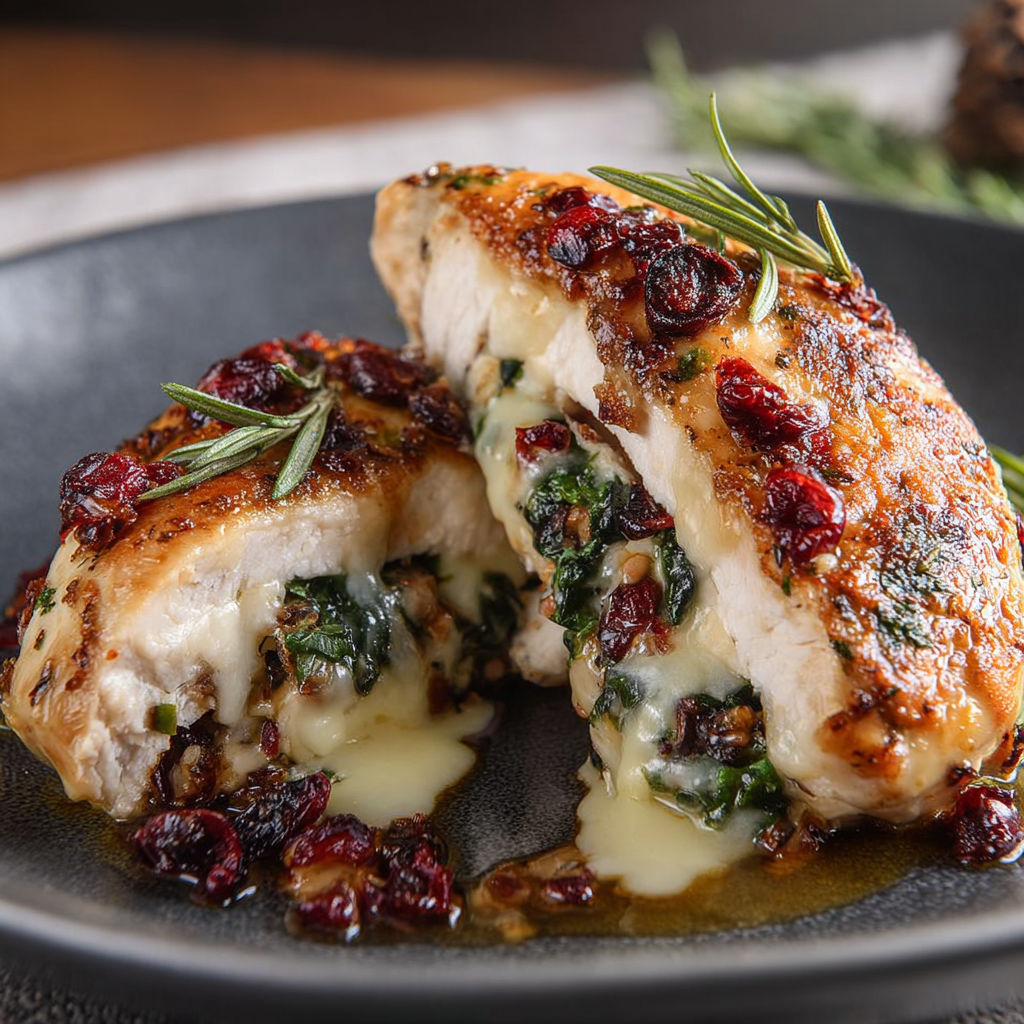 A plate of chicken with cranberry sauce.