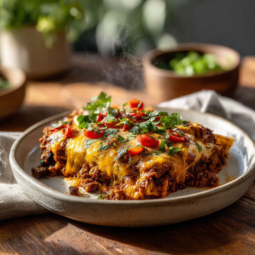 A plate of food with beef on it.