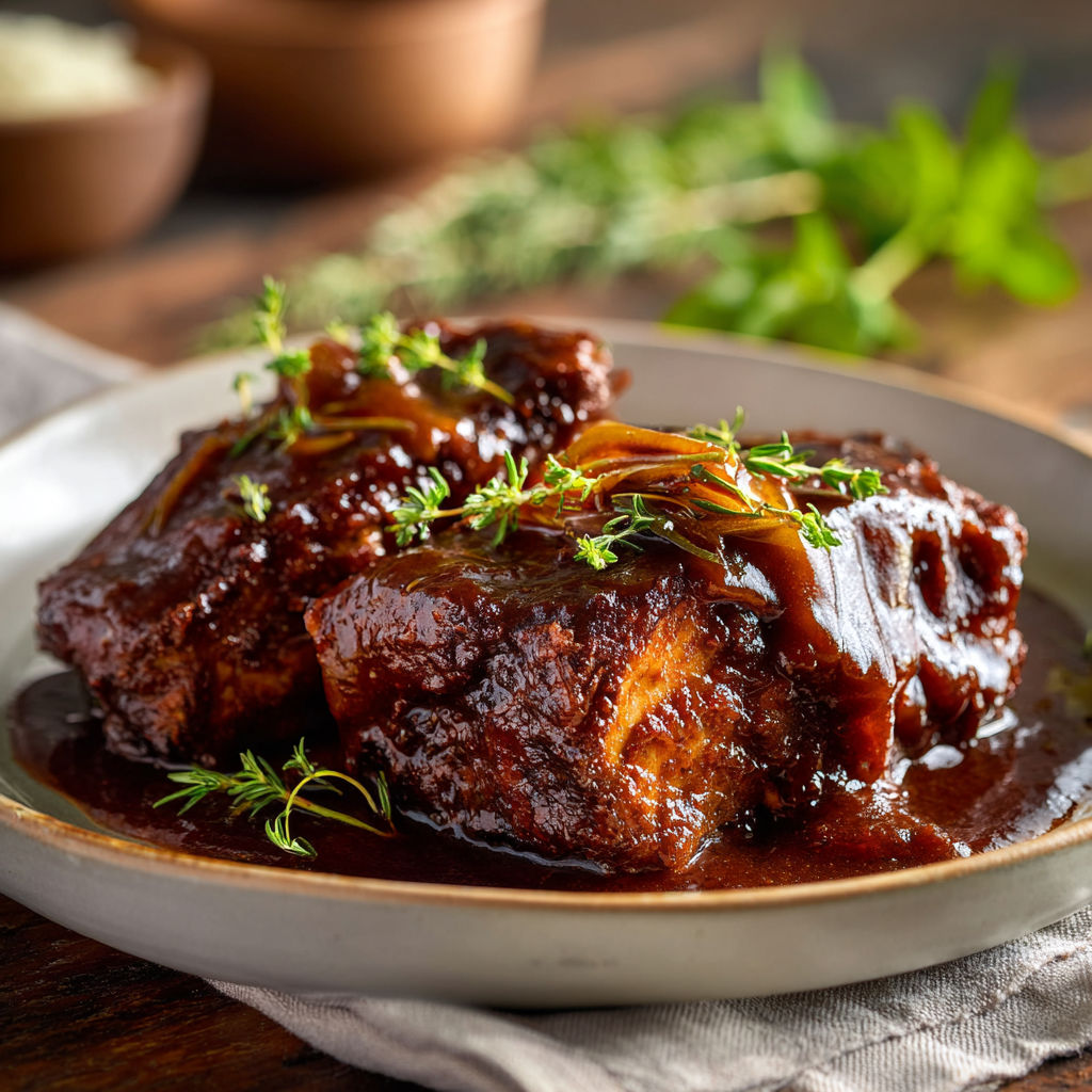 A plate of meat with onions and herbs.