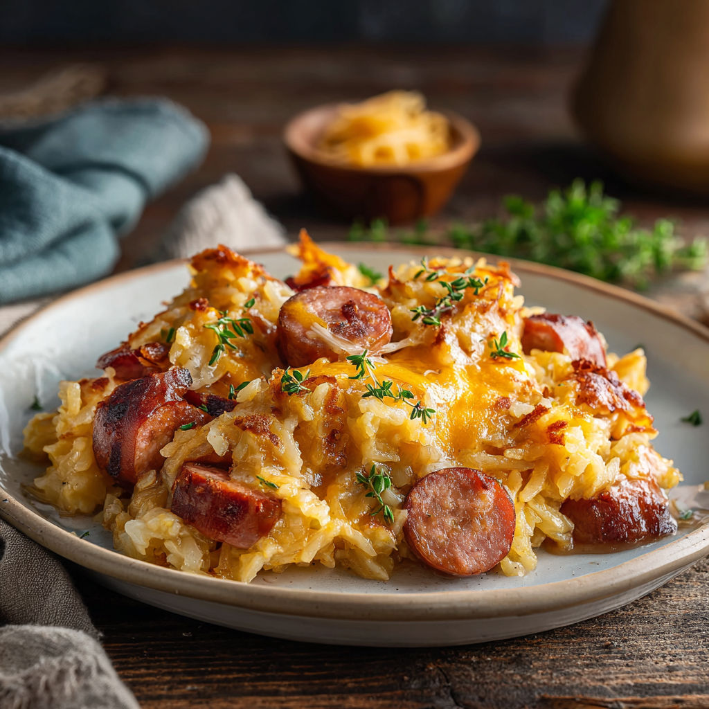 Slow cooked sausage and potatoes.