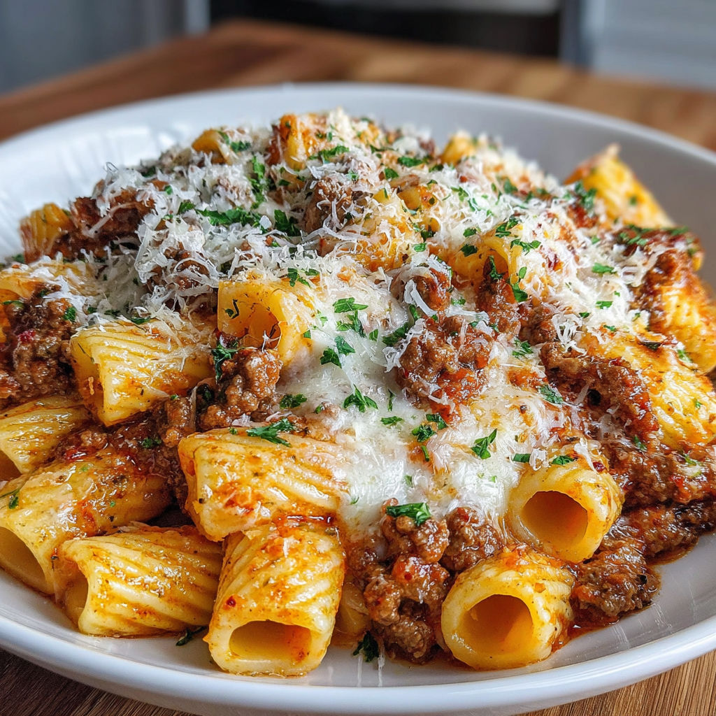 A plate of pasta with cheese on top.