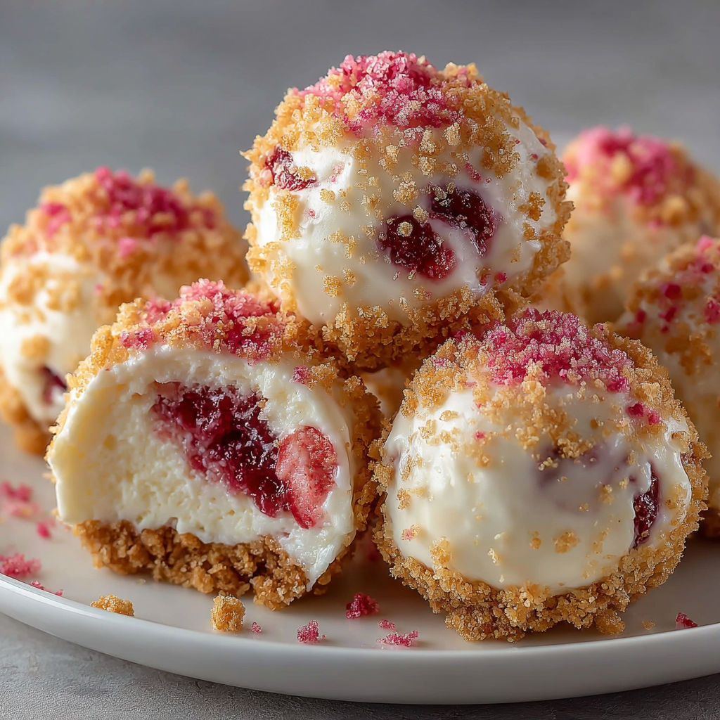 A plate of strawberry cream puffs.