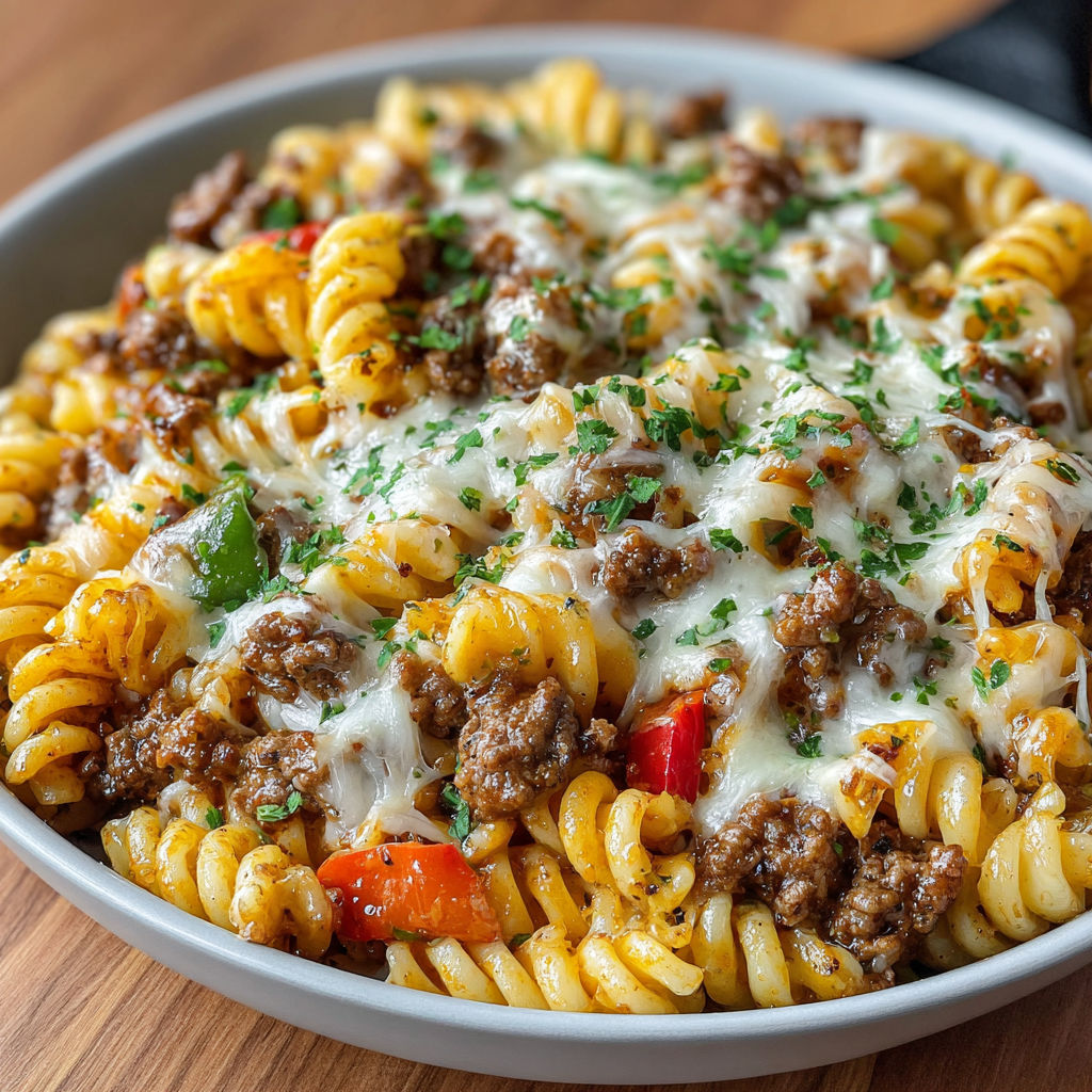 A bowl of pasta with cheese on top.