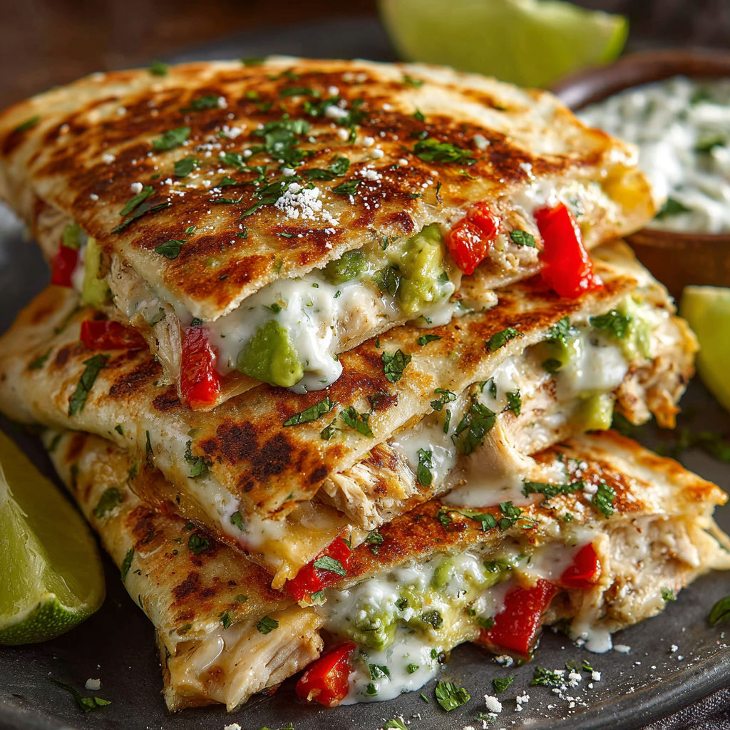 A stack of chicken pita sandwiches.