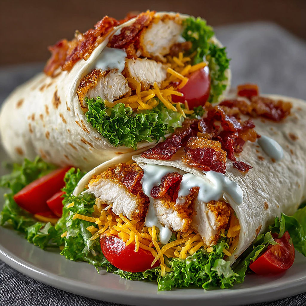 A chicken wrap with lettuce and tomato.