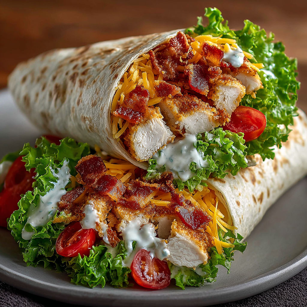 A chicken wrap with lettuce and tomatoes.