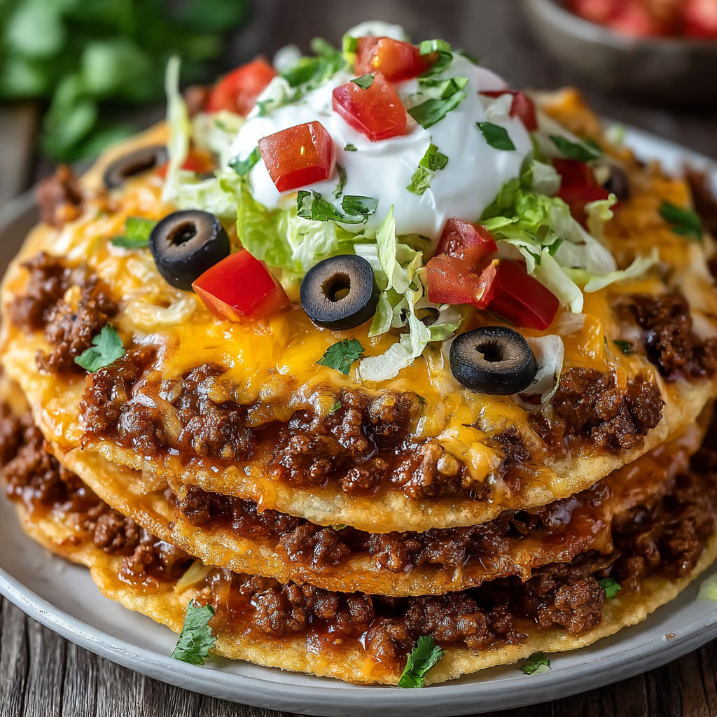 A stack of tacos with lettuce and tomatoes.