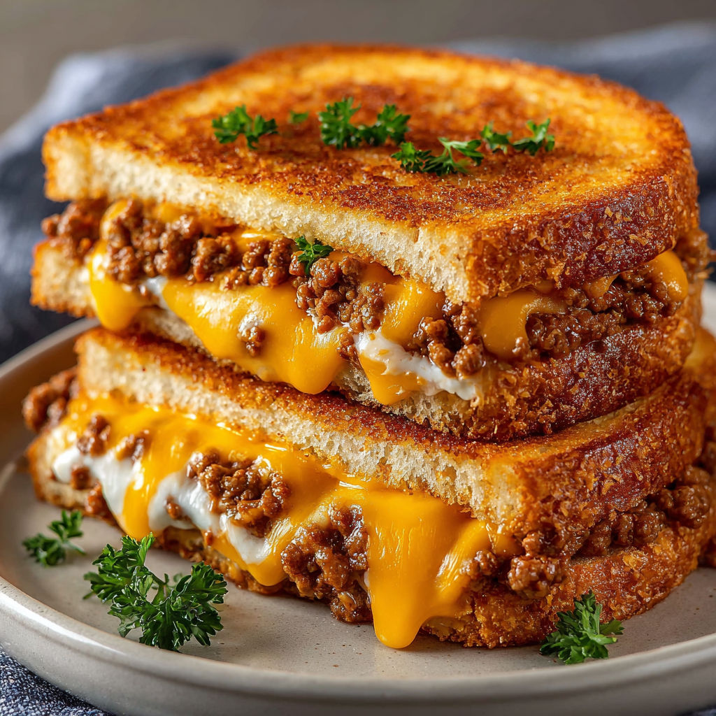 Grilled cheese sandwich with meat.