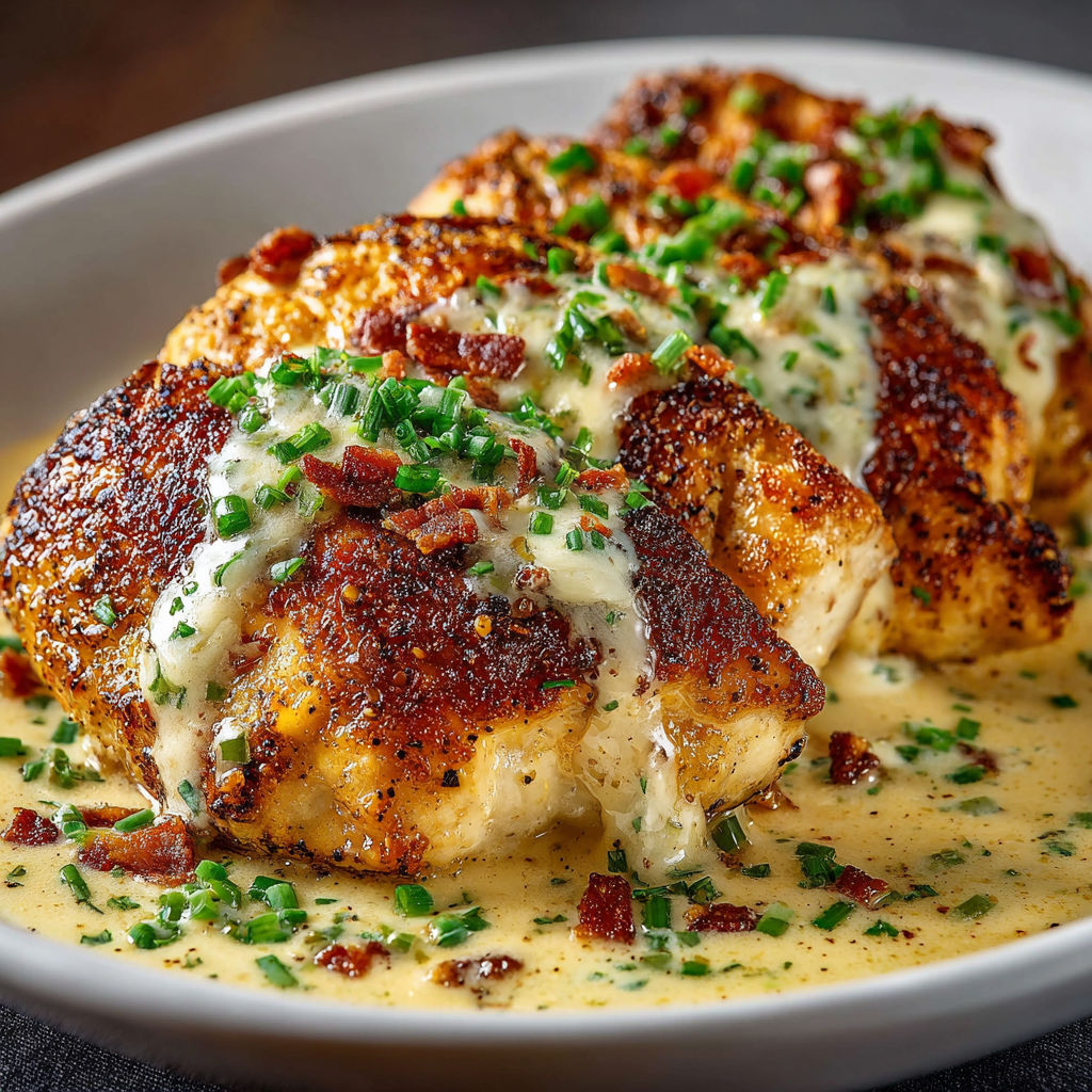 A plate of Texas chicken with cheese and bacon.