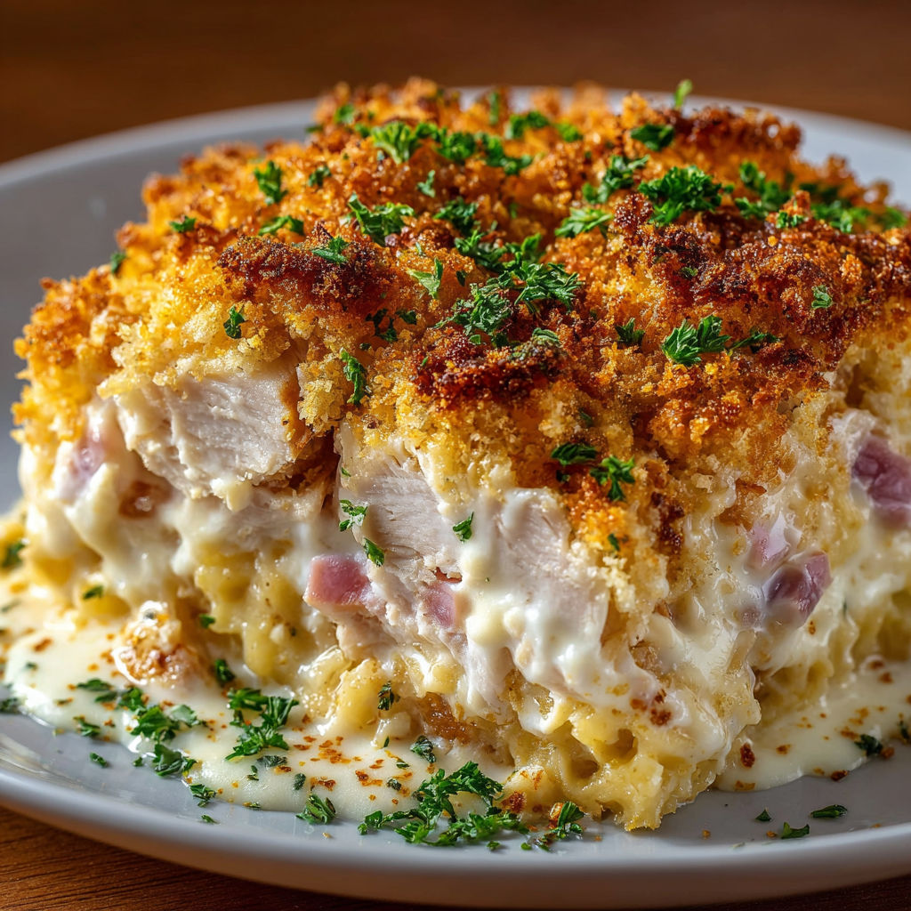 A plate of food with a creamy sauce.